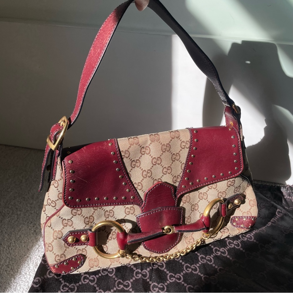 Gucci Vintage Monogram Horsebit Shoulder Bag